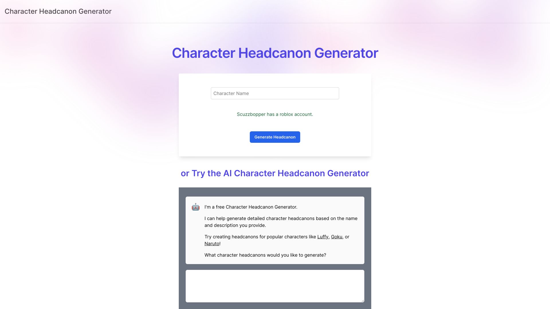 Character Headcanon Generator - AI Tool Ocean