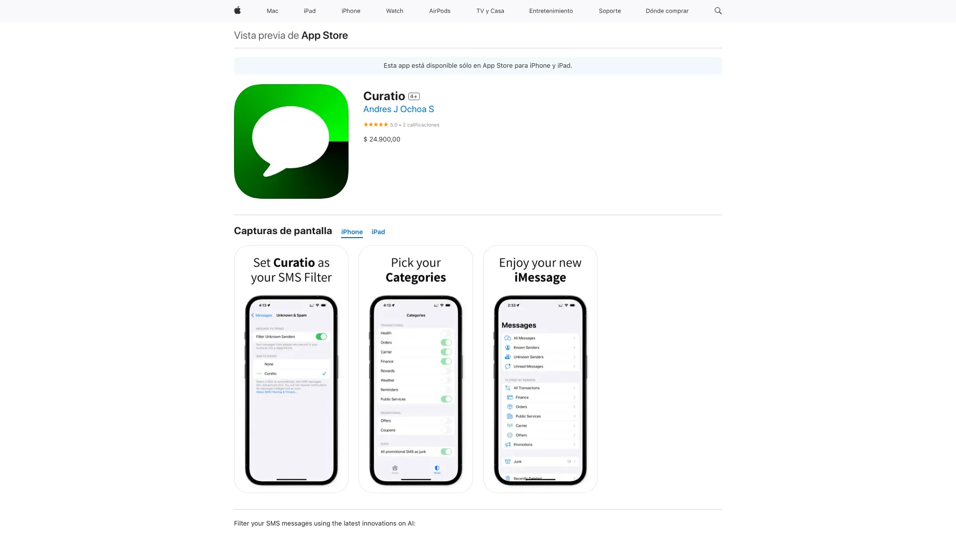 Curatio en App Store - AI Tool Ocean