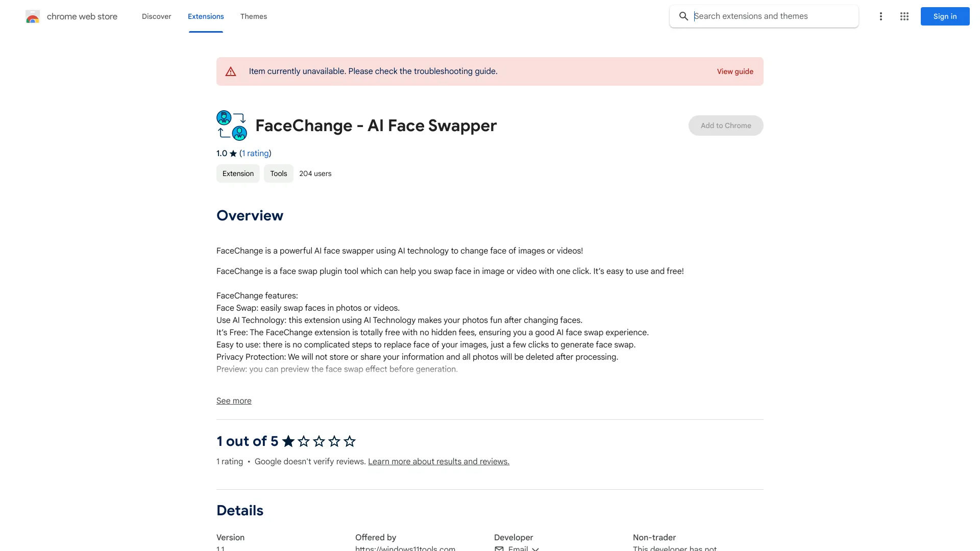 FaceChange - Chrome Extension - AI Tool Ocean