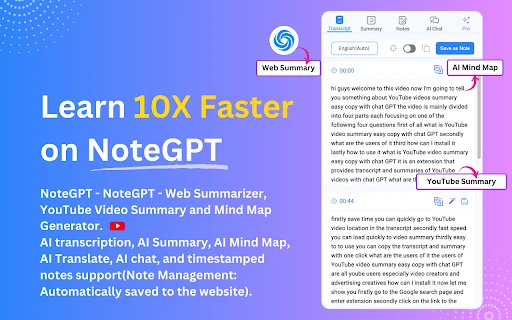 NoteGPT: YouTube Summary with ChatGPT & Notes - Chrome Extension - AI Tool Ocean