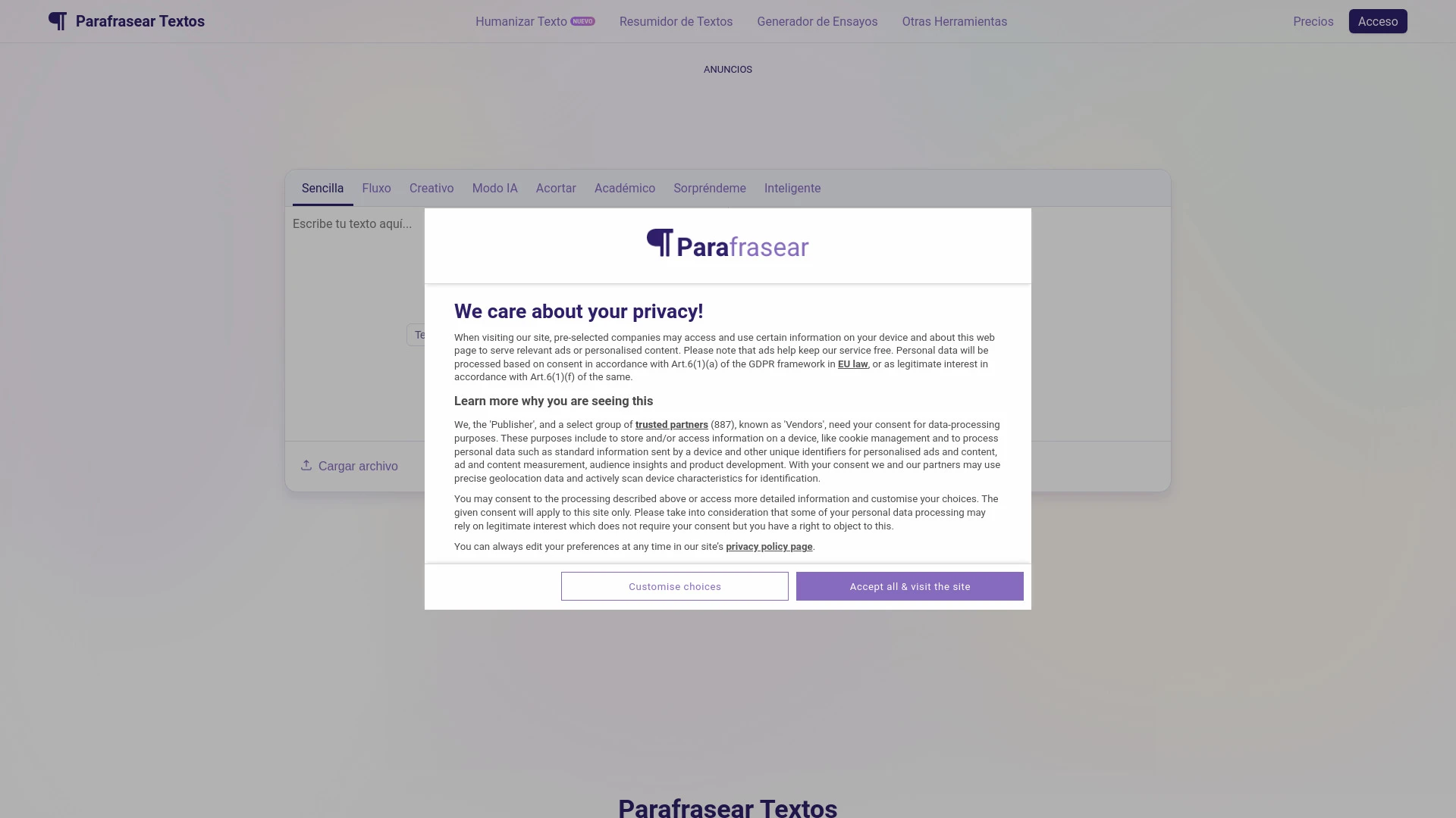 Parafrasear Textos - AI Tool Ocean