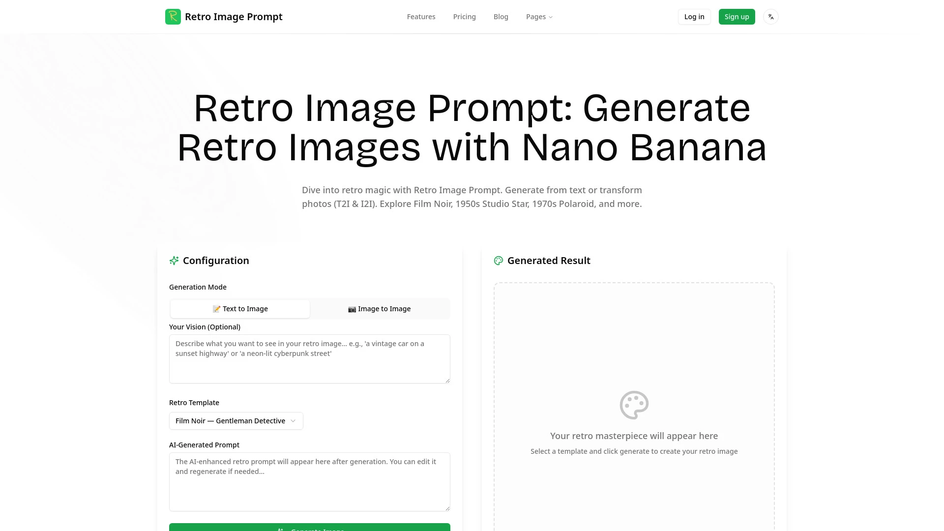 Retro Image Prompt - Nano Banana Retro Image Prompt Generator - AI Tool Ocean