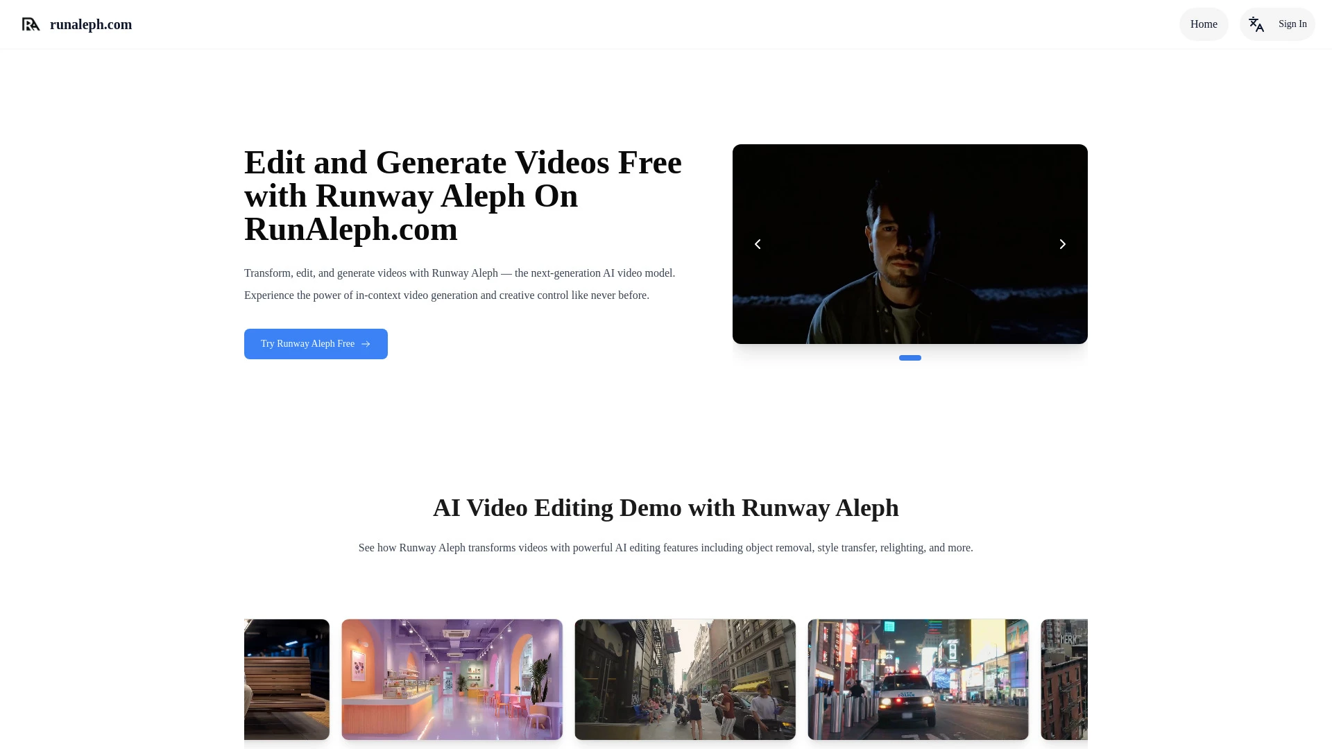 RunAleph.com: Free AI Video Editing with Runway Aleph - AI Tool Ocean