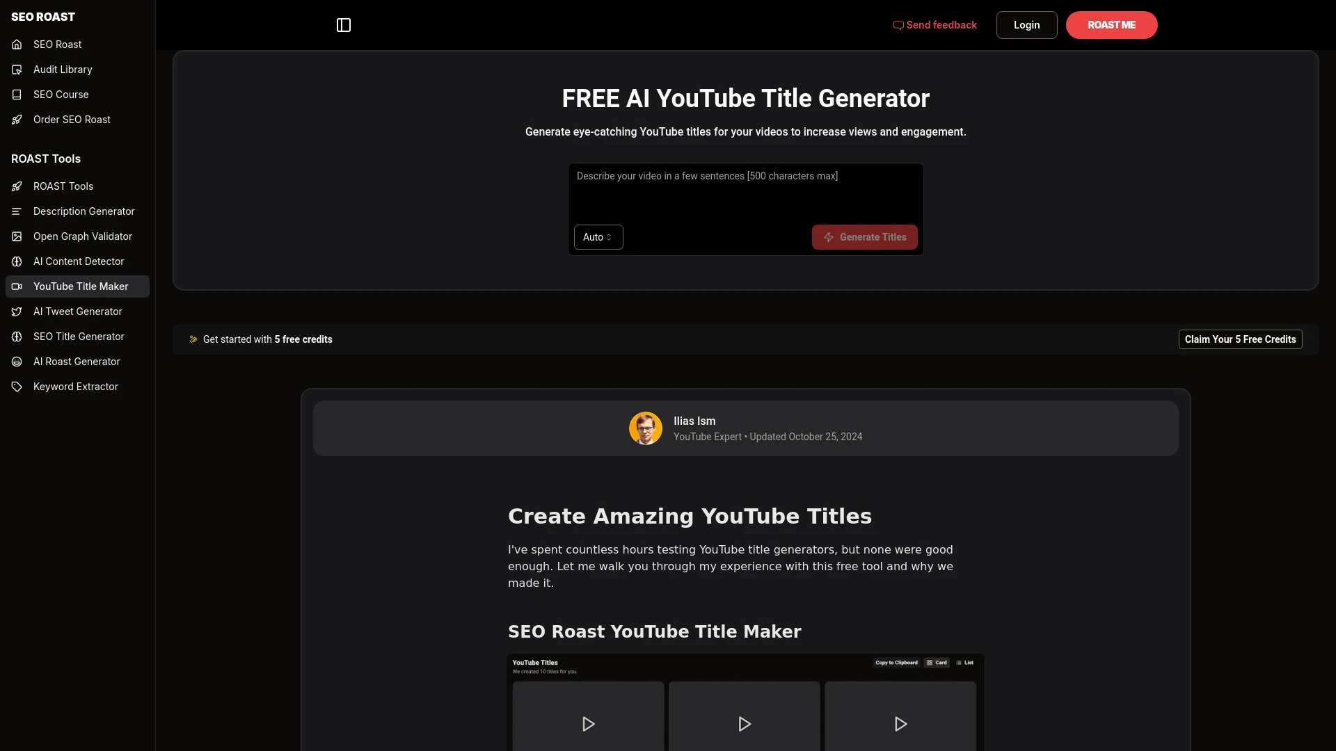 SEO Roast YouTube Title Maker - AI Tool Ocean