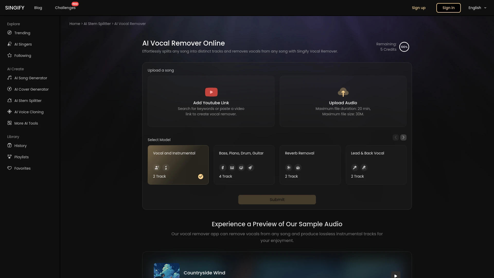 Singify Vocal Remover - AI Tool Ocean