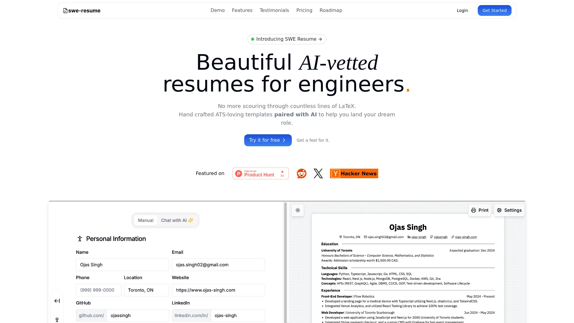 SWE-Resume - AI Tool Ocean
