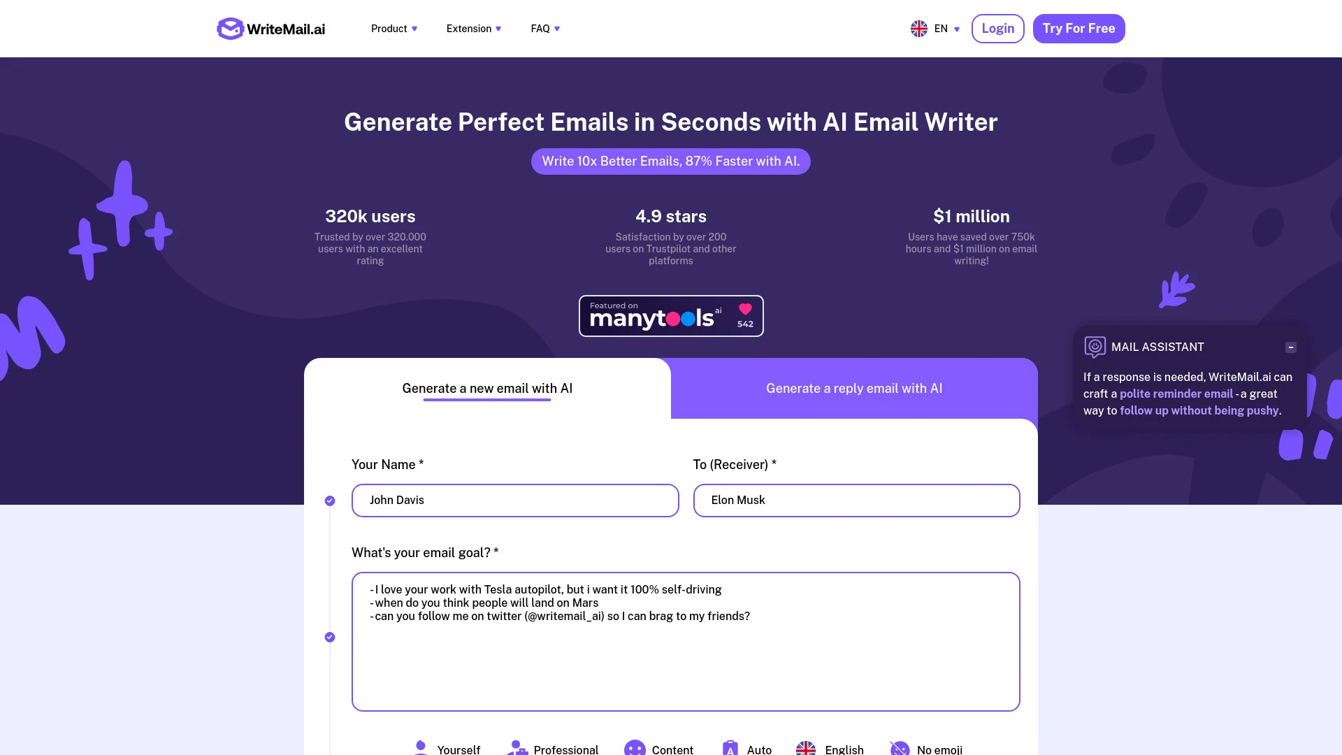 WriteMail.ai - AI Tool Ocean