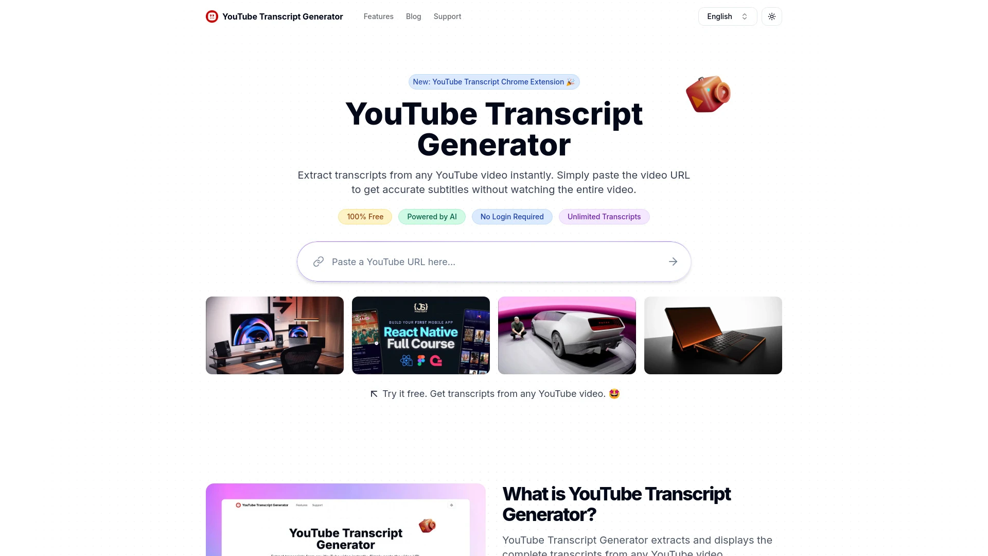 YouTube Transcript Generator - AI Tool Ocean